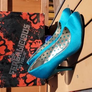 Fergalicious Teal Satin Heels